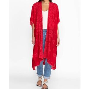 Johnny Was Sea Georgia Floral Embroidered Kimono Raspberry Red O/S